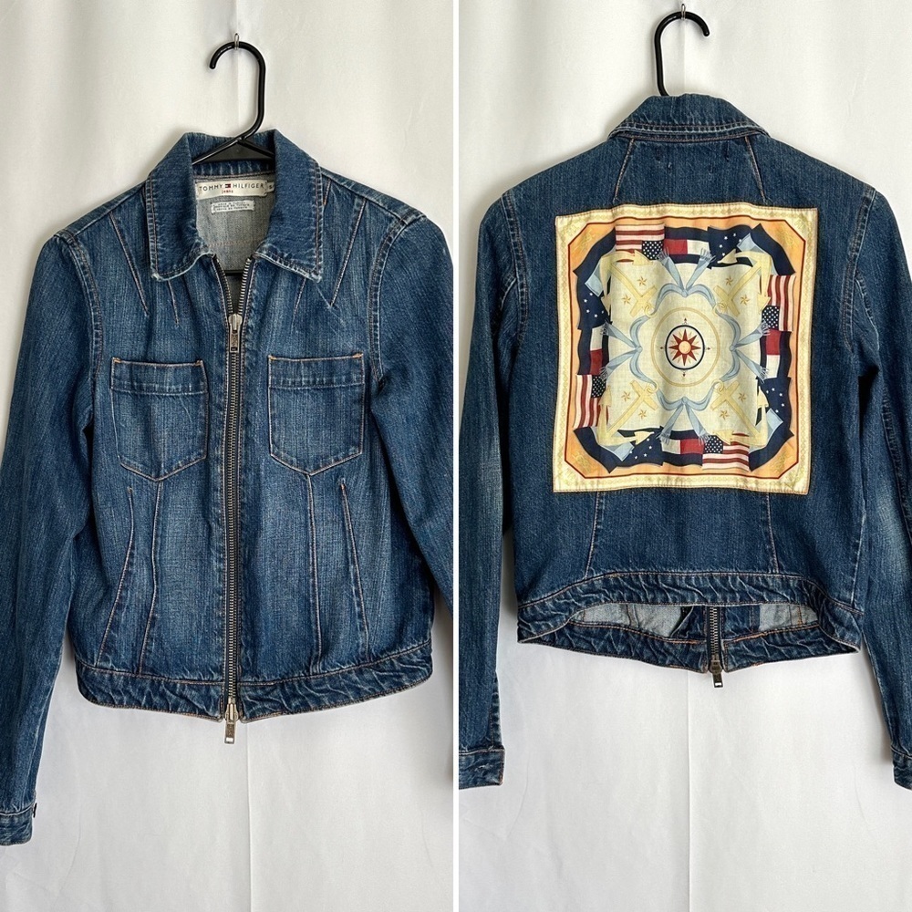 Tommy Hilfiger Women's Nautical Print Long Sleeve Full Zipper Denim Jacket sz SP
